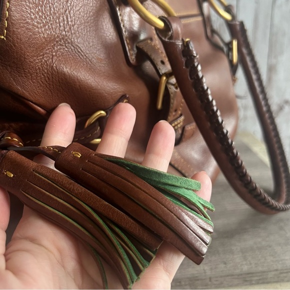 Dooney & Bourke Brown and Gold Satchel with Braided Handles Vintage - Picture 12 of 13